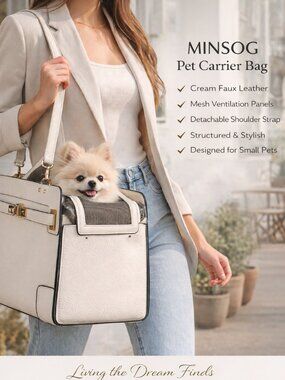 MINSOG Cream Pet Carrier Bag Small Dog Cat Travel Tote  Description:
